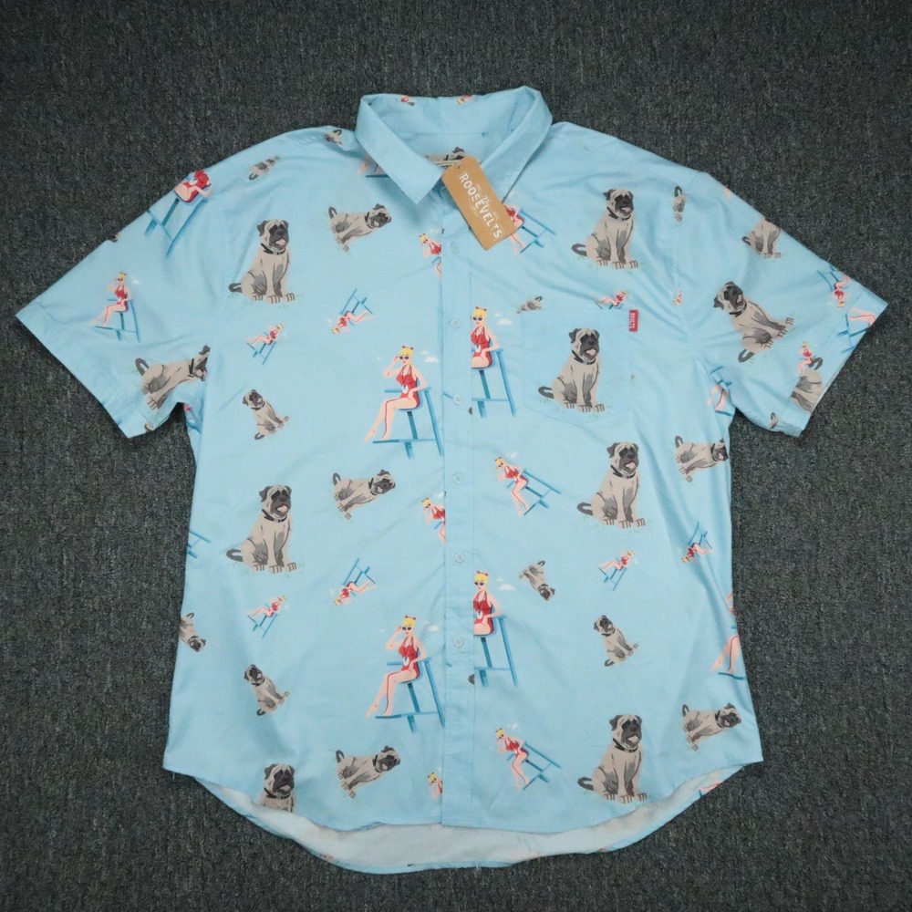 RSVLTS Shirt Mens 3XL Blue The Sandlot All Over Print Short Sleeve Button Up